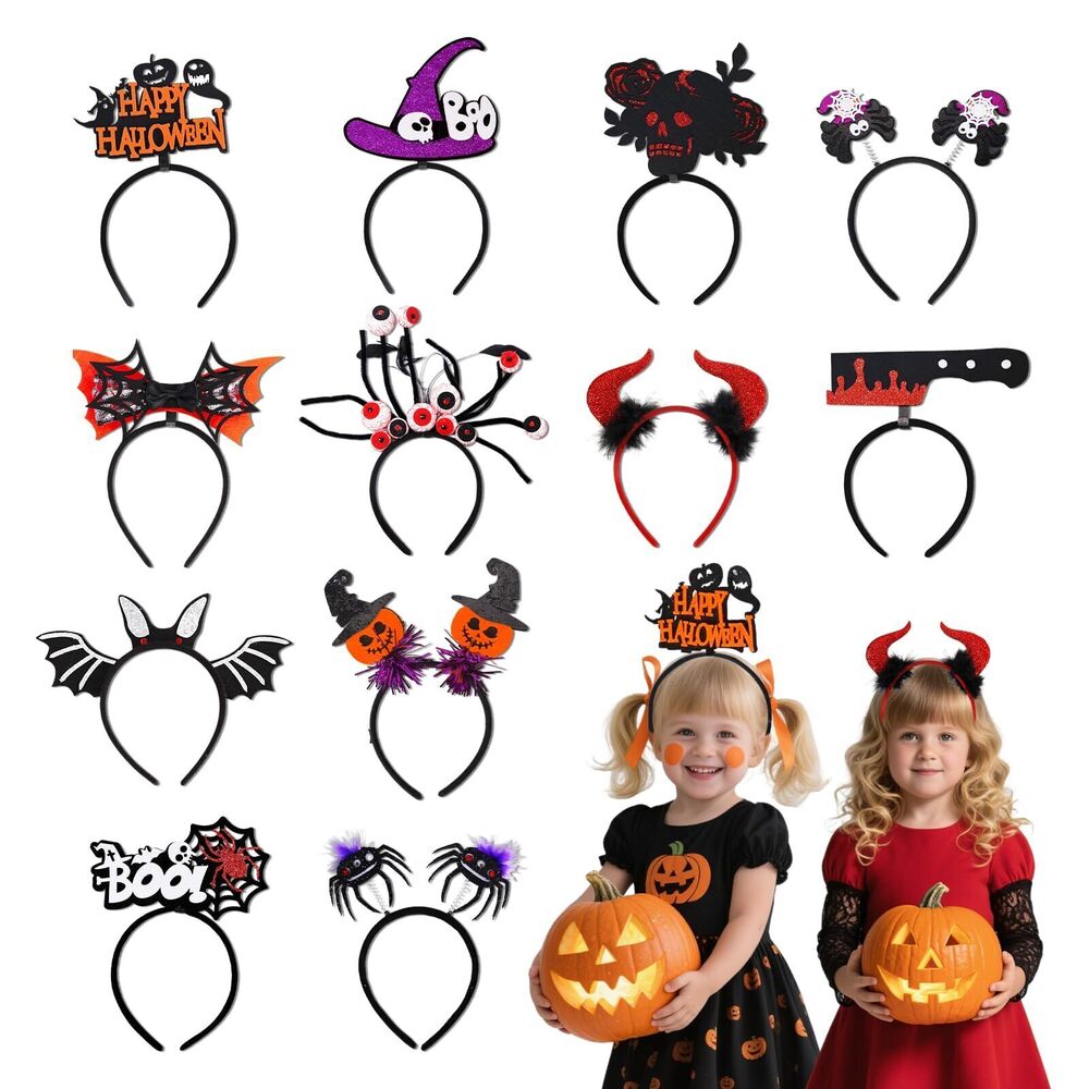 6171 12PCS Halloween Headband-Halloween Party Favors Witch Hat Pumpkin